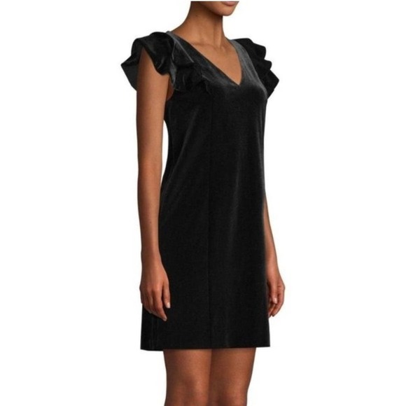 Draper James Women's Velvet Ruffle Shoulder Mini Dress V Neck Black Sizes 0 - Picture 2 of 12